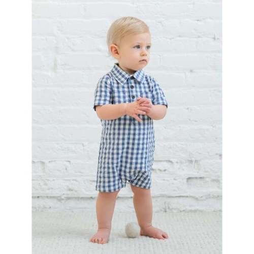 Mato Seersucker Collared Romper Gingham - Colored Organics | Maisonette
