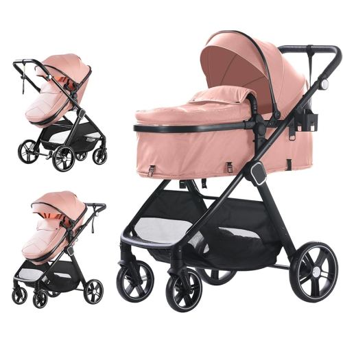 Trenana 2 in 1 Baby Stroller - High Landscape Infant Stroller with Reversible Bassinet, Adjustable Backrest & Canopy, Foldable Aluminum Alloy Anti-Shock for Newborns (Pink)