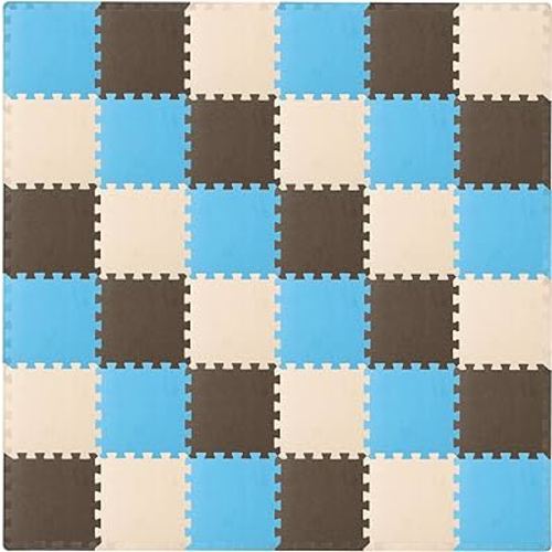 ProSource Foam Puzzle Floor Play Mat for Kids and Babies with Solid Colors, 36 or 16 Interlocking Tiles with Borders, White/Grey/Beige