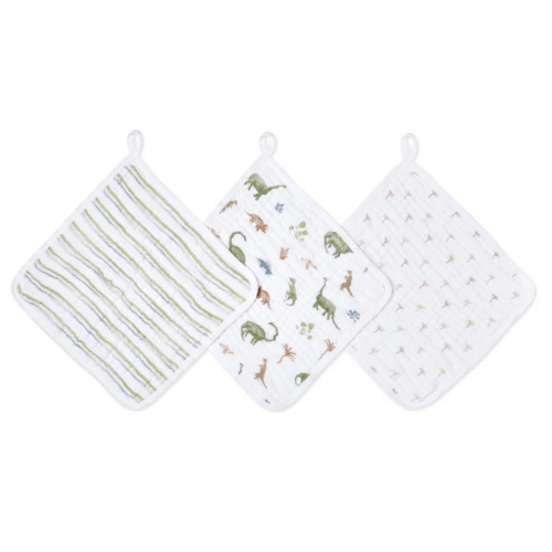 Dino Jungle Cotton Muslin Washcloths 3 Pack | aden + anais