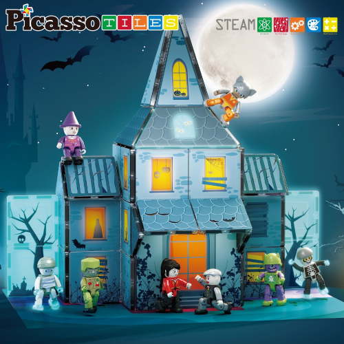 PICASSO-TILES Magnetic Tiles, Haunted Horror House Theme, Construction STEM Building Blocks Educational Toy for Kids