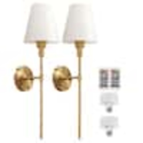 YANSUN 6 in. 1-Light Rechargeable Gold Wall Sconce Wireless Remote Control Dimmable Wall Light for Bedroom Living Room (2-Pack) HA-NB04001AGD-2AP2