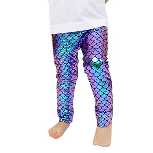 Baby Girls Clothes Mermaid Fish Scale Stretch High Waisted Leggings Pants Tights Toddler Girls Shiny Leggings Summer Outfits