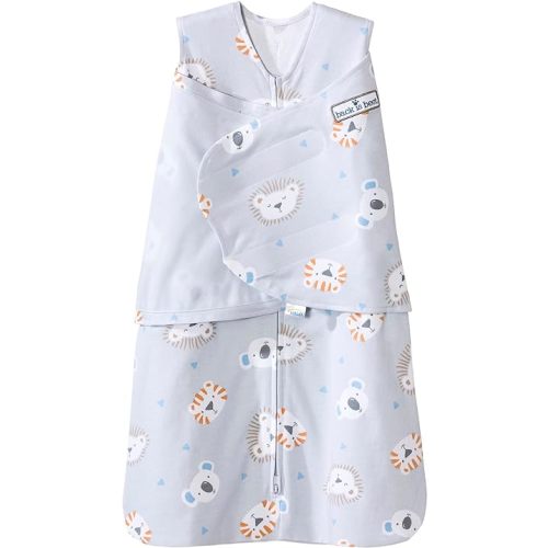 HALO 100% Cotton Sleepsack Swaddle, 3-Way Adjustable Wearable Blanket, TOG 1.5, Multicolor Lions, Tigers, and Bears, Small