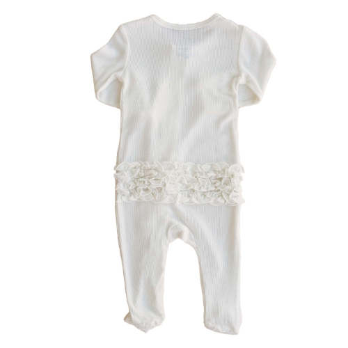 Cloud White Bamboo Waffle Zipper Ruffle Footie