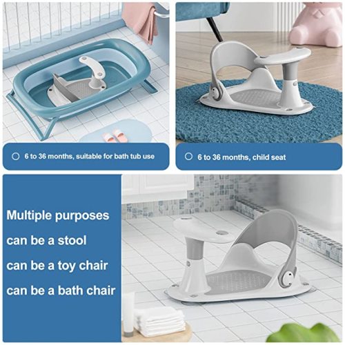 Alwytlon Baby Bath Seat, Infant Bath Seat Baby Bathtub Seat for Sit-Up Bathing, Provides Backrest Support and Suction Cups for Stability, Easy to Set-Up, Remove, Include Temperature Display (Grey)