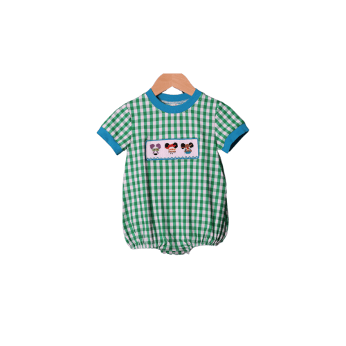 Hand Smocked Friend Green Gingham Boys Bubble