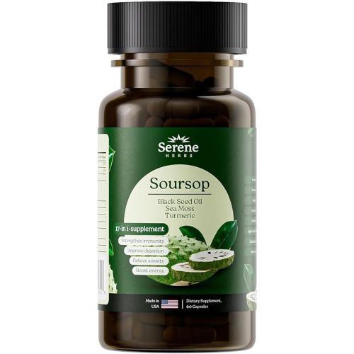 Herbal Fusion - Sea Moss 7000mg, Black Seed Oil 4000mg, Soursop 4000mg, Ashwagandha 2000mg, with Turmeric, Bladderwrack,Burdock, Vitamin C & D3 Dandelion Root, Ginger (60 Count)
