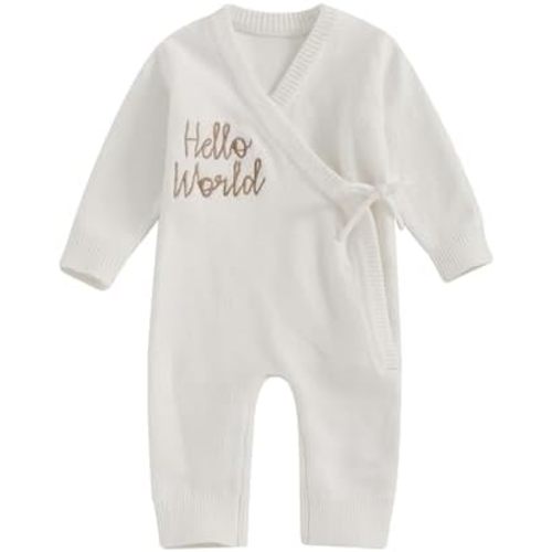 Newborn Baby Boy Girl Clothes Hello World Letter Print Long Sleeve Romper Knit Sweater Onesie Coming Home Outfit