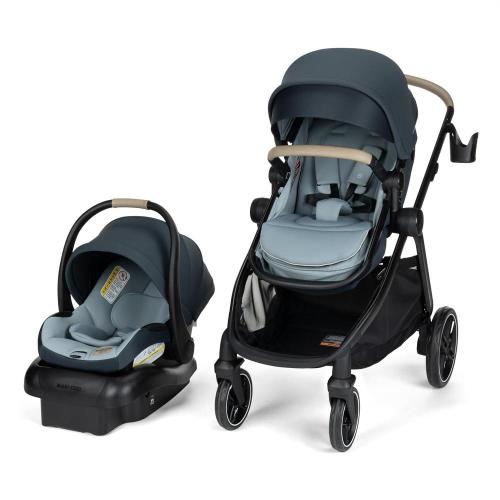 Maxi-Cosi Zelia Pro 5-in-1 Travel System with Mico Pro Infant Car Seat, Baby Stroller Combo, Reversible Seat, Large Wheels, Adjustable Handle, Newborn to Toddler, Lightweight, Sea Salt(Seascape)