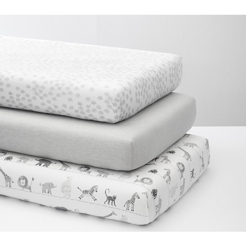 Gray Safari Crib Fitted Sheets - Set of 3