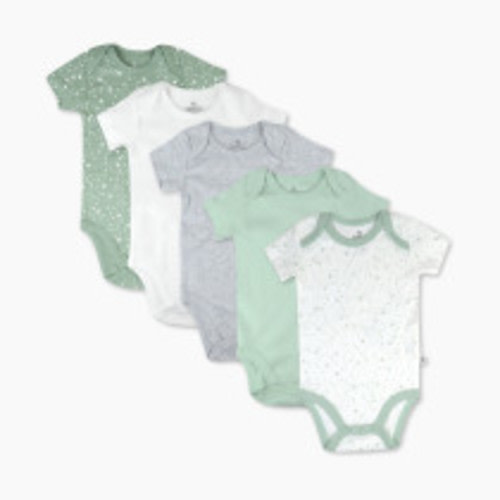 Honest Baby Clothing 5-Pack Organic Cotton Short Sleeve Bodysuits - Twinkle Star White Sage, 6-9 M, 5
