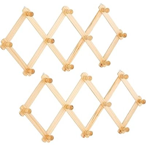 Set of 2 RAM-PRO Accordion Style Wood Expandable Rack Hat, Cap, Belt, Umbrella Coffee Mug Wall Wooden Pegs