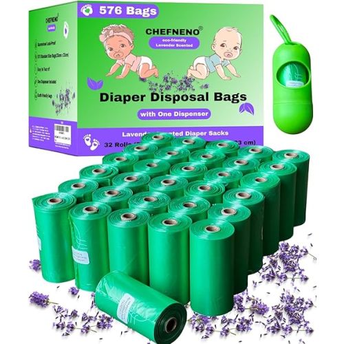 Baby Diaper Disposable Bags Biodegradable 11 Refill Rolls with Dispenser (198 Bags) Diaper Sacks Disposable Dog Poop Waste Bags Cat Litter Clump & Poop Bag Sanitary Pad Waste Bags (198 Bags)