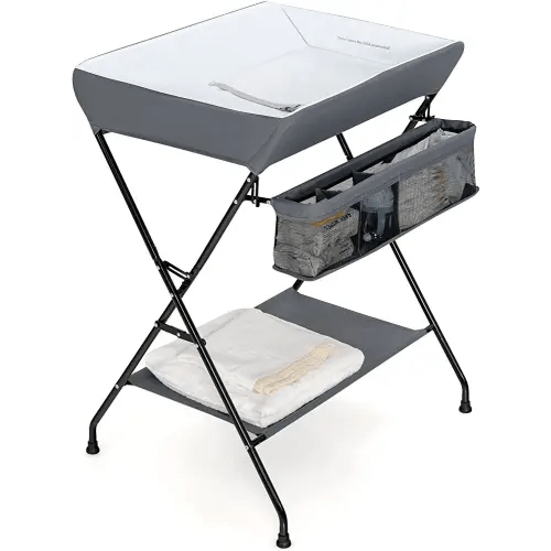 Costzon Baby Changing Table, Folding Diaper Station Nursery Organizer for Infant (Dark Gray)