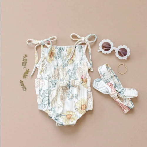 Ruby Ribbed Romper in Spring Floral | Reverie Threads
