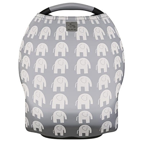 MoM-me Nursing Cover, Multi use for Baby Car Seat Cover, Breastfeeding, Canopy, Stroller and Infant Pillow Wrap or Cover Ups. for Boys and Girls. Grey/White Elephant Design