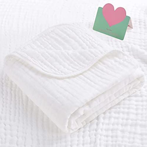 Muslin Baby Blanket 6 Layer Pure Cotton Receiving Blankets, Breathable and Lightweight, Super Soft Multi-use Blanket for Boys and Girls in All Seasons.(White)…