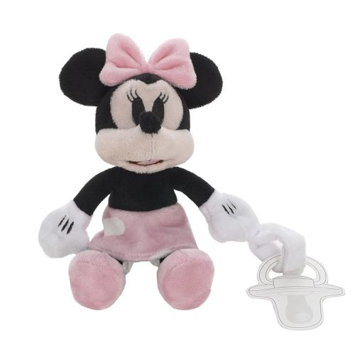 Disney Minnie Mouse White, Pink and Black with Polka Dot Skirt Plush Buddy Pacifier Holder