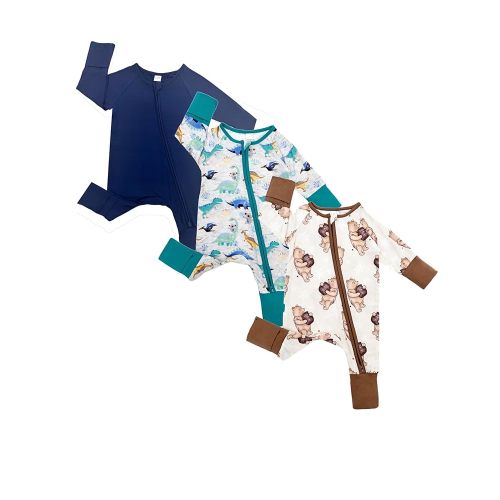 Bow Dream Bamboo Rayon Baby Boy Romper Footed Long Sleeve Footies Newborn Girl Clothes Footless with Zipper and Mitten Cuffs