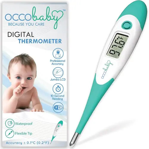 OCCObaby Clinical Digital Baby Thermometer - LCD, Flexible Tip, 10 Second Quick Accurate Fever Read Rectal Oral & Underarm Use - Waterproof Thermometer for Infants & Toddlers