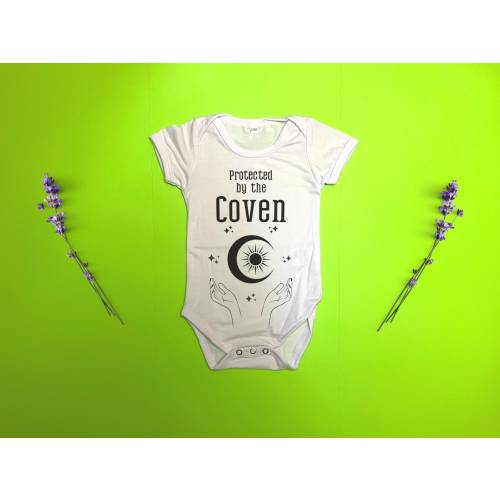 Baby Onesie - Protected by the Coven - Wicca Baby Shower Gift Pajamas Witchy