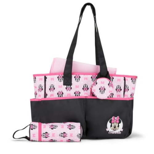 Disney Baby Multi-Functional Travel Tote Diaper Bag with Changing Pad, Minnie Pink Black