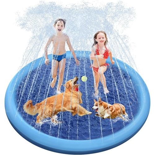 Splash Pad, 67in Anti-Slip Splash Pad for Kids Dogs 0.58mm Thickened Dog Pool Splash Sprinkler Pad Durable Summer Outdoor Water Toys for Baby Toddler Boys Girls Pet