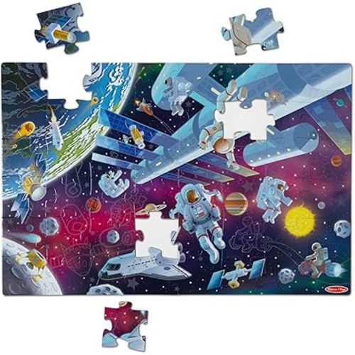 Melissa & Doug Outer Space Glow-in-the-Dark Cardboard Jigsaw Floor Puzzle – 48 Pieces, for Boys and Girls 3+ - FSC-Certified Materials