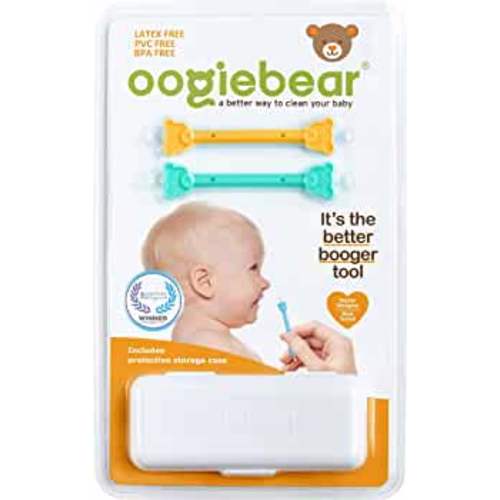 oogiebear - Nose and Ear Gadget. Safe, Easy Nasal Booger and Ear Cleaner for Newborns and Infants. Dual Earwax and Snot Remover - 2 Pack with Case - Orange and Seafoam