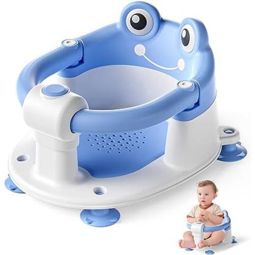 Asiento de baño de bebé para bebés de 6 meses en adelante, asientos de baño antideslizantes para sentarse con ventosas y cojín suave para asiento de bañera de baby shower