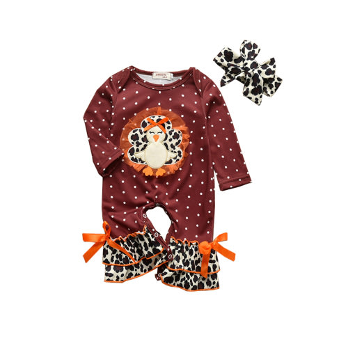 IZhansean Newborn Infant Baby Girl Thanksgiving Clothes Romper Long Sleeve Turkey Print Jumpsuit Outfits Wine Red 0-3 Months