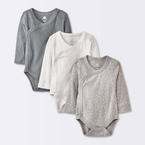 Baby 3pk Long Sleeve Side-Snap Bodysuit - Cloud Island™ Gray, Size: Newborn
