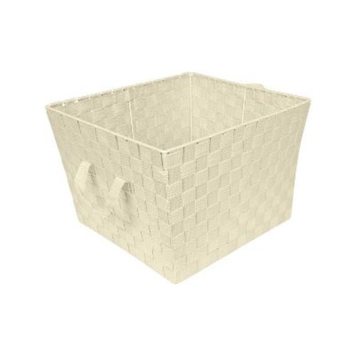 Simplify Large 15" Woven Strap Storage Bin Ivory: 13x15x13 Decorative Storage with Handles, Portable, No Assembly Required