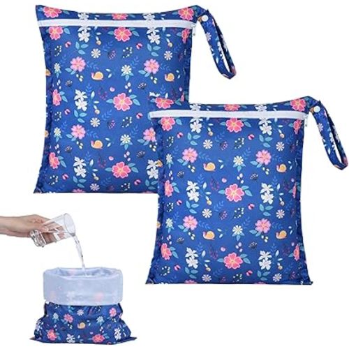 OTraki 3Pcs Wet Bags with Zippered & Handle, Waterproof Reusable Dirty Cloths Wet Dry Bag for Swimsuit Travel Beach Pool Gym, Daycare Organizer Heavy Duty Wet Bag (Flower Pattern)