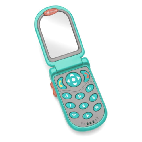 Infantino Flip and Peek Fun Phone: Bilingual with 3 English & 3 Spanish Phrases, Sounds Effects for Engagement, Peek a Boo Mirror Inside, 2 Colors, Ages 3 Months +