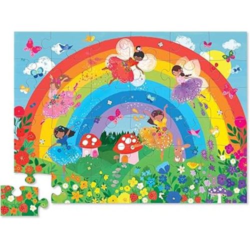 Crocodile Creek 36-Piece Jigsaw Floor Puzzle - Fun Floor Puzzles for Kids Ages 3-5 - Heavy-Duty Shaped Box for Storage - Over The Rainbow - 24" W x 18" H Finished