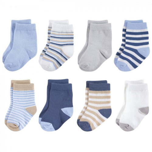 Touched by Nature Baby Boy Organic Cotton Socks, Tan Lt. Blue, 0-6 Months