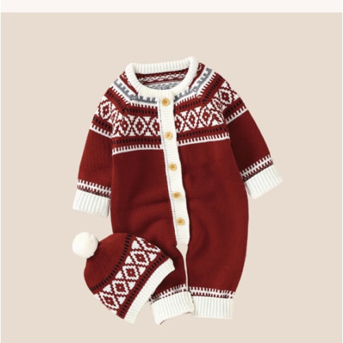 Baby Boy Jacquard Knitted Romper and Hat Set 0-6 Month
