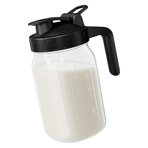 Breast Milk Pitcher - 32 oz Glass Mason Jar with Dual Leak-Proof Design, Airtight Seal, Pour Spout & Handle, Storage Container for Breastmilk, Iced Tea & Ice Drinks（Black）