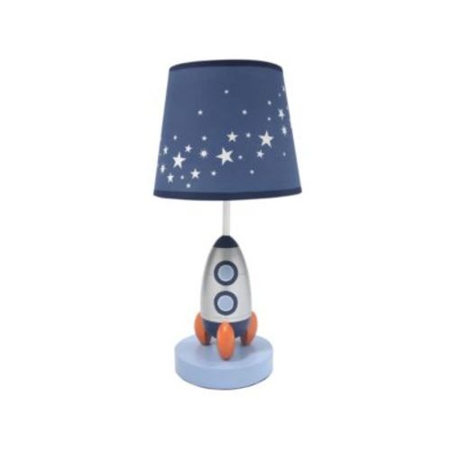 Milky Way Blue/Silver Rocket Ship Nursery Lamp with Shade & Bulb
