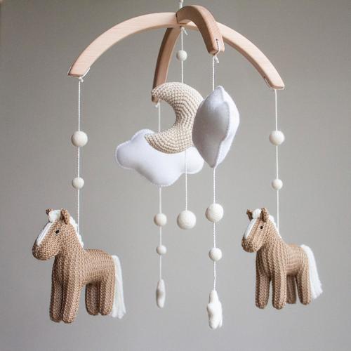 Horse Baby Mobile: Neutral Pony & Celestial Nursery Decor, Handmade in UK