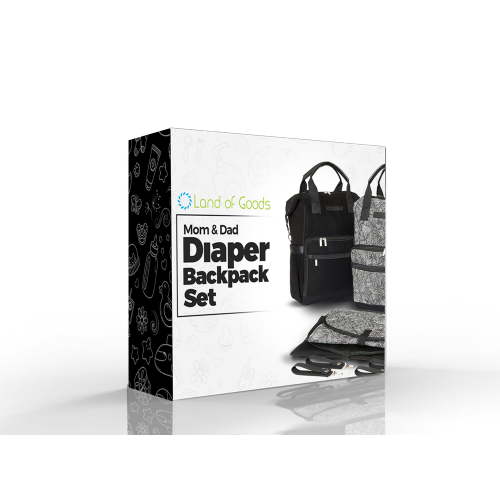 Mom and Dad Diaper Bag Backpack Set with Stroller Straps and 2 Changing Mats (Gift Box Included)