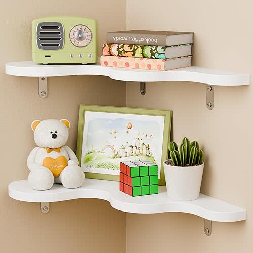 Cute Cloud Shelves, Wavy Floating Corner Shelf, Cloud Corner Wall Shelves with Brackets, Cute Wall Shelves for Nursery Decor, Corner Shelves for Bedroom,Living Room,Bathroom&Home Decor,White