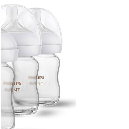 Philips Avent Natural Glass Baby Bottles with Natural Response Nipples (Slow Flow, Flow 2), 4oz, 4-Pack, SCY910/04