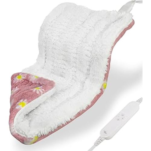 GOQO TOMO Heating Pad, 12 x 24 Inch, Pink Floral Pattern, Machine Washable, 8 Timer Settings, 12 Heat Levels, for Back Pain Relief-P01