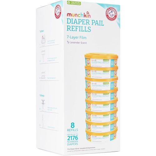 Munchkin® x Arm & Hammer Diaper Pail Refill Rings, Holds up to 2,176 Newborn Diapers (8 Pack)