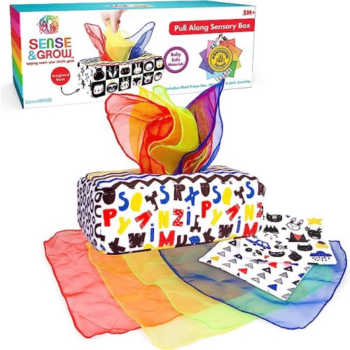 Creative Kids Pull Along Sensory Box Montessori Edition - High-Contrast Black and White First Colors Plush Tissue Box 5M+
