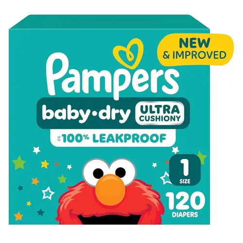 Pampers Diapers - Baby Dry - Size 1, 120 Count, Absorbent Disposable Infant Diaper (Packaging May Vary)