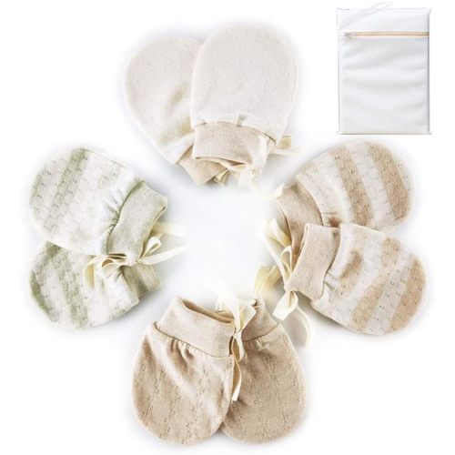 Newborn Mittens Girl Infant No Scratch Mittens Neutral,4Pairs Organic Cotton - Multicolored